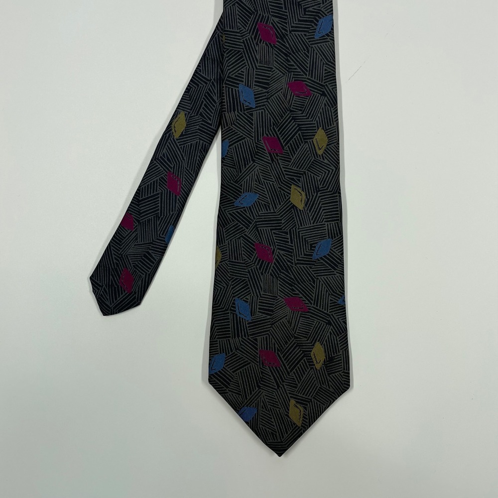 John Henry Gray Geometric Silk Abstract Necktie Mens One Size